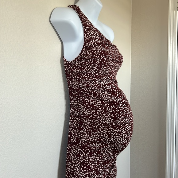Pinkblush Brown Animal Print Asymmetrical One Shoulder Maternity Midi Dress - Picture 8 of 13